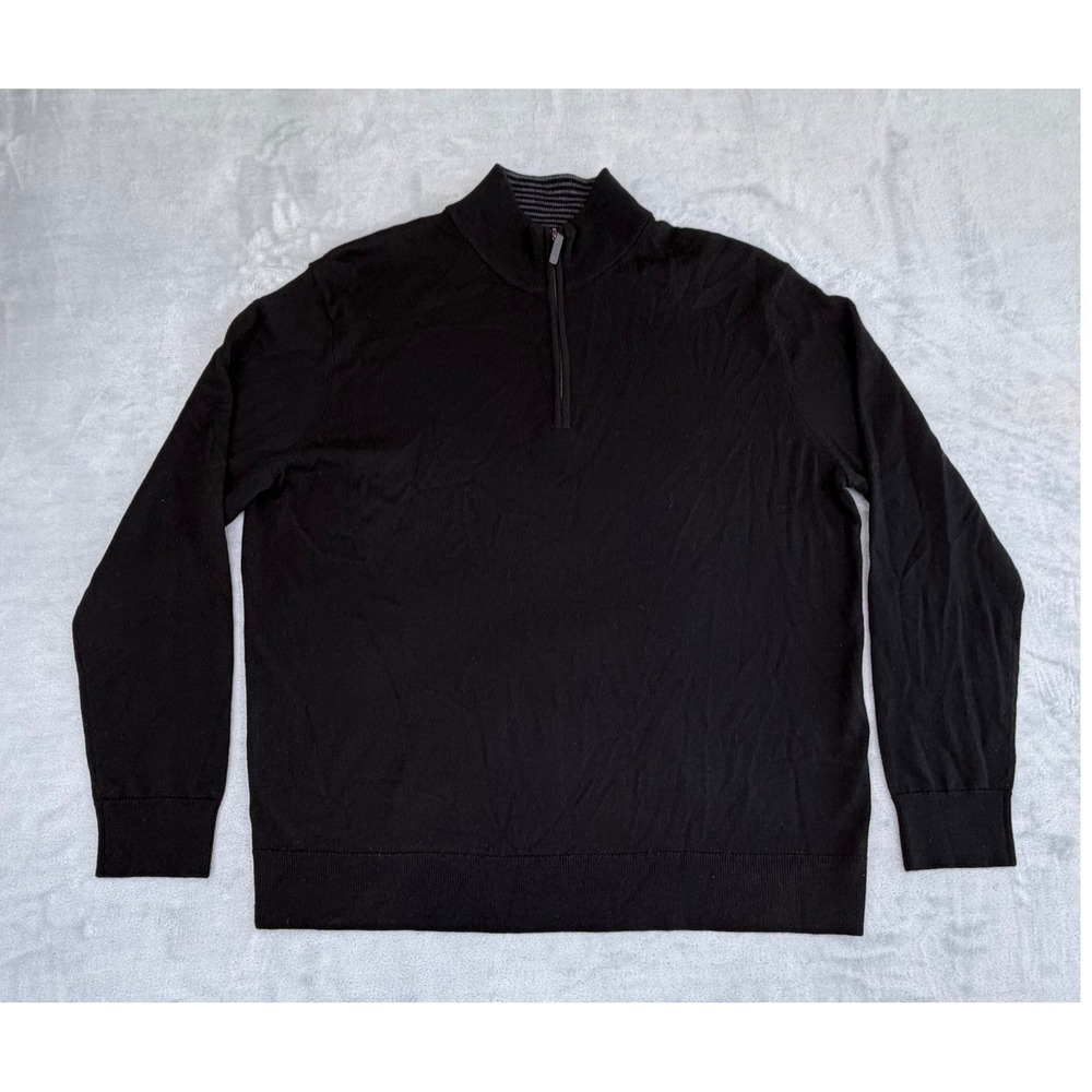 UNTUCKit Mens Sweater XL Black Belguardo Extra Fine Merino Wool Quarter Zip